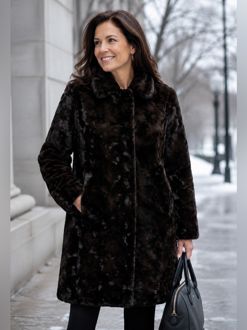 Gallery Women's Black Fur Coat Size Medium M Outerwear Winter Evening Luxury